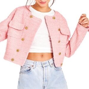 LOVESHACKFANCY Keiran Tweed Jacket Crop Blazer
